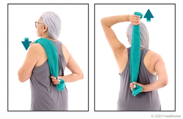 کشش شانه با حوله-ورزش فیزیوتراپی شانه 